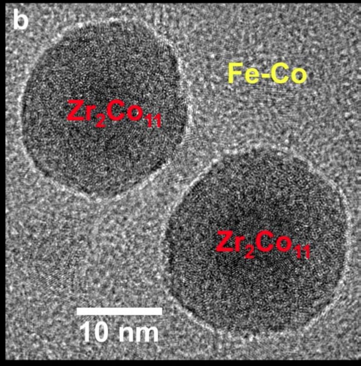 Zr2Co11 particles in Fe-Co matrix.